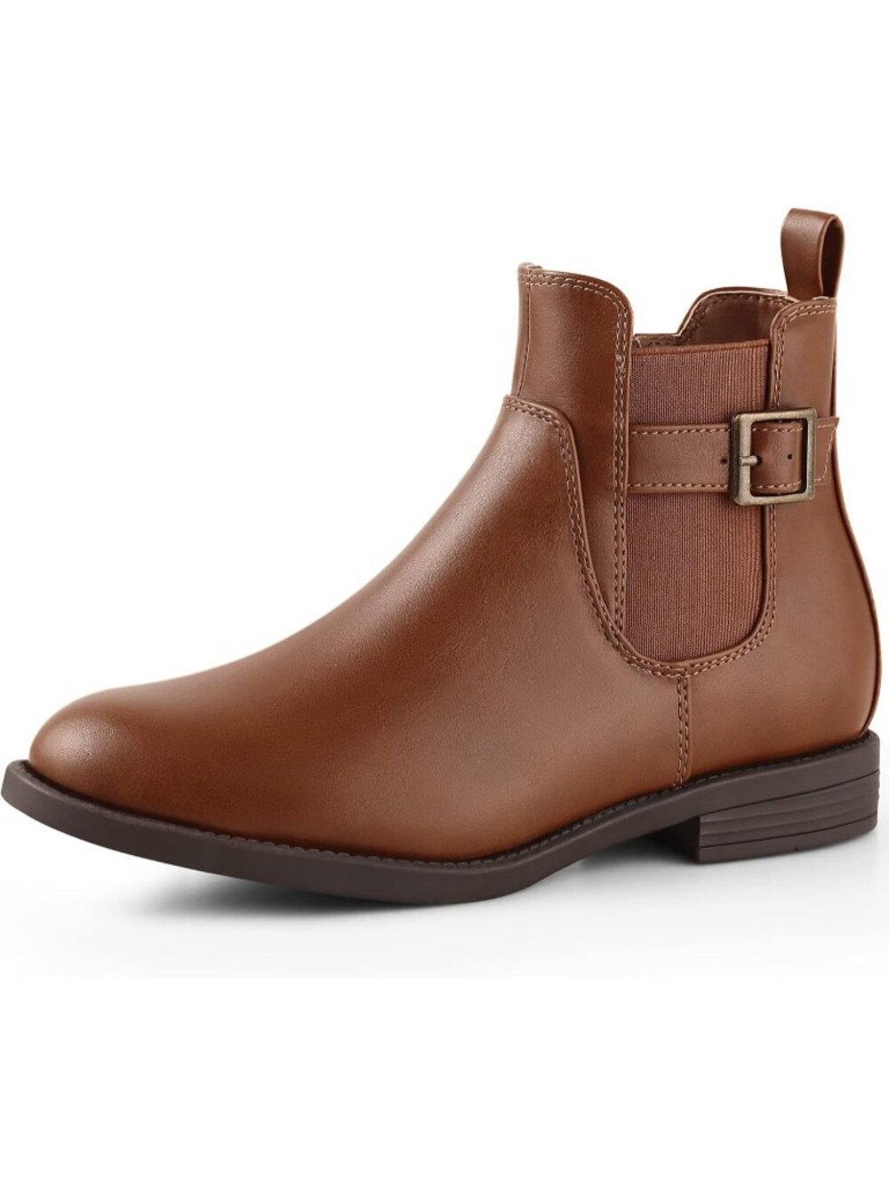 Women's Light Brown Leather Chelsea Ankle Boots Side Elastic Zip Casual Booties